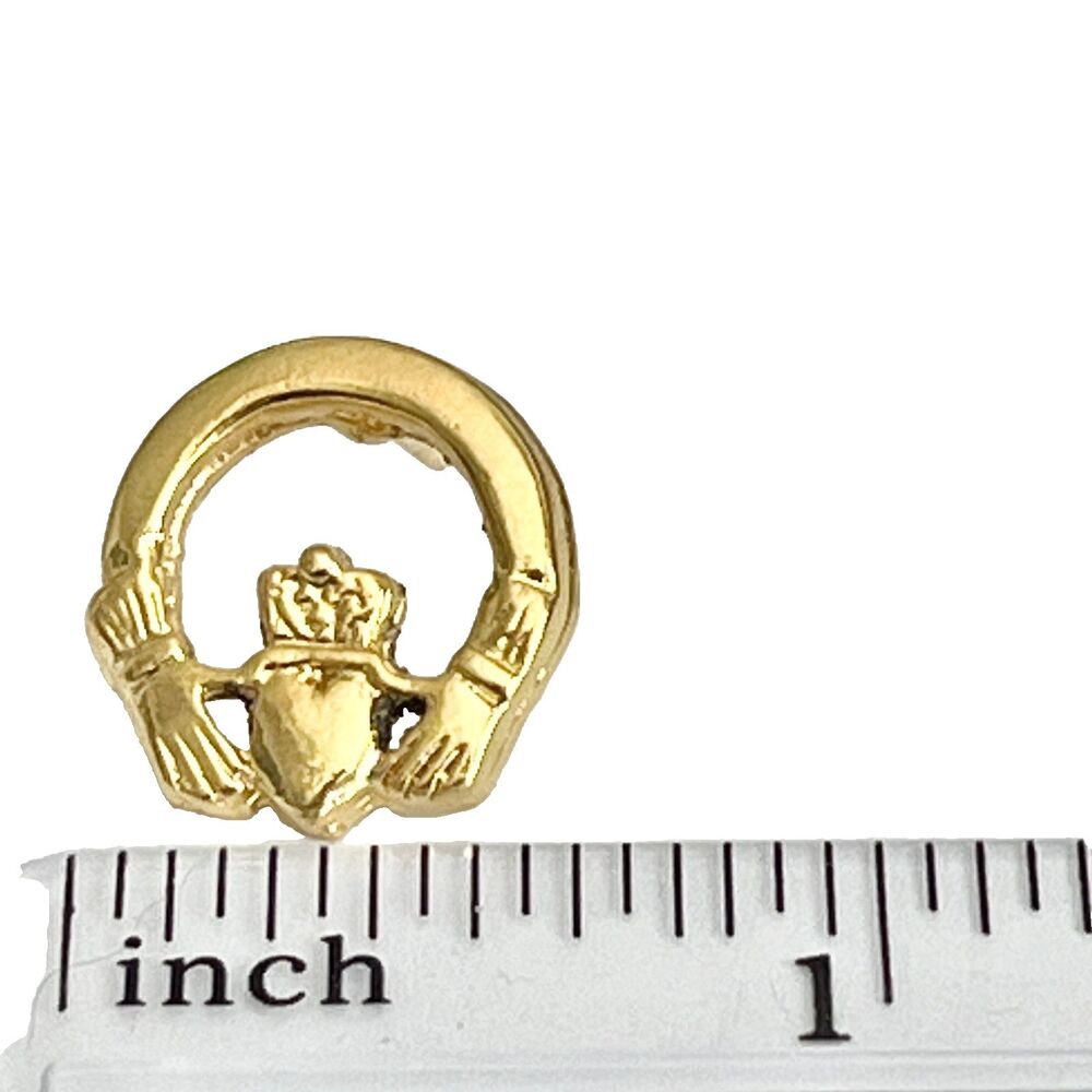 Vtg Gold Tone Claddagh Pin Tie Tac Hat Lapel Irish Celtic Friendship Hands Love - Picture 6 of 7